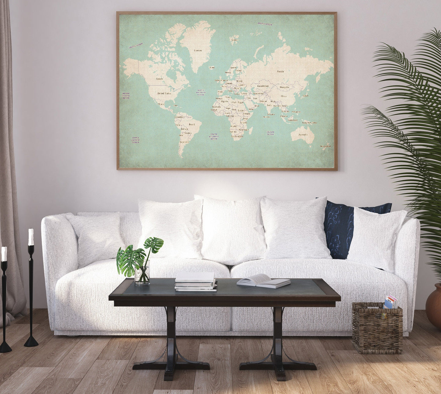 World Map poster print home wall art decor old style world map design