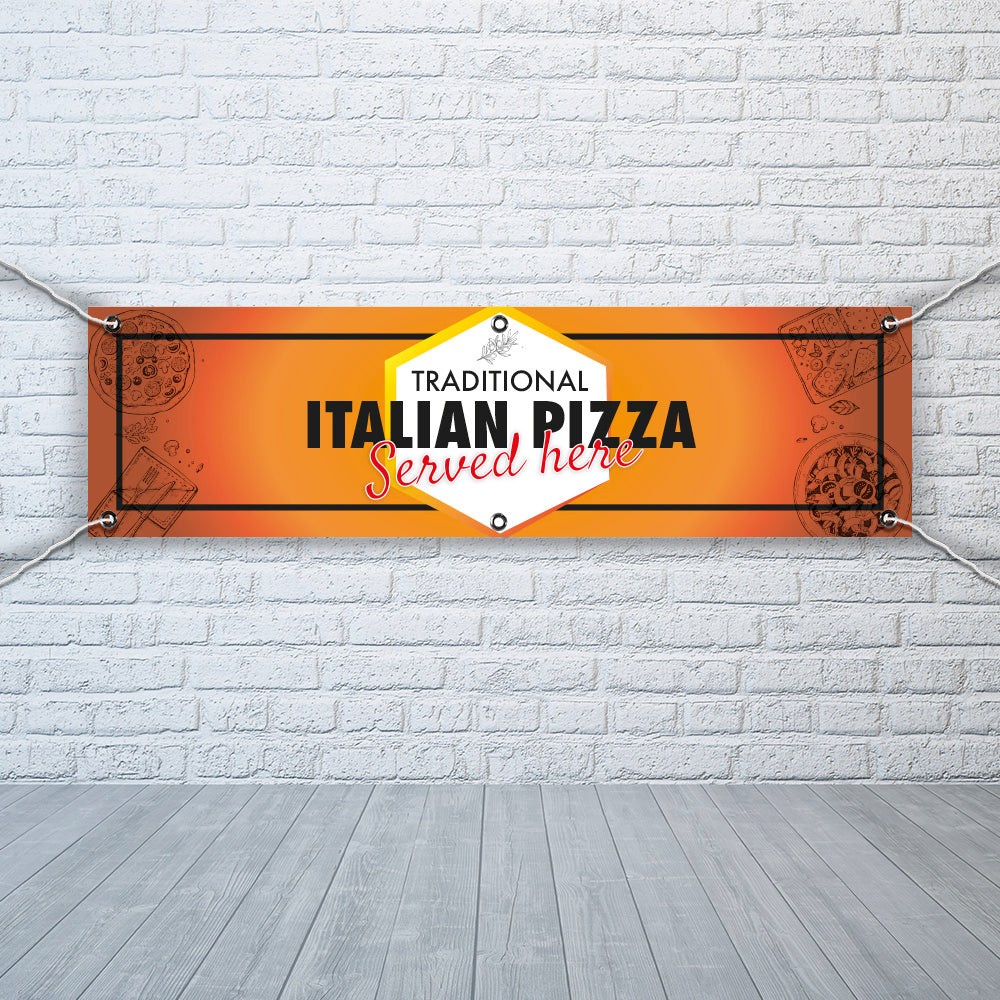 PVC Banner italian pizza 1ft x 4ft Print Outdoor Waterproof High Quality