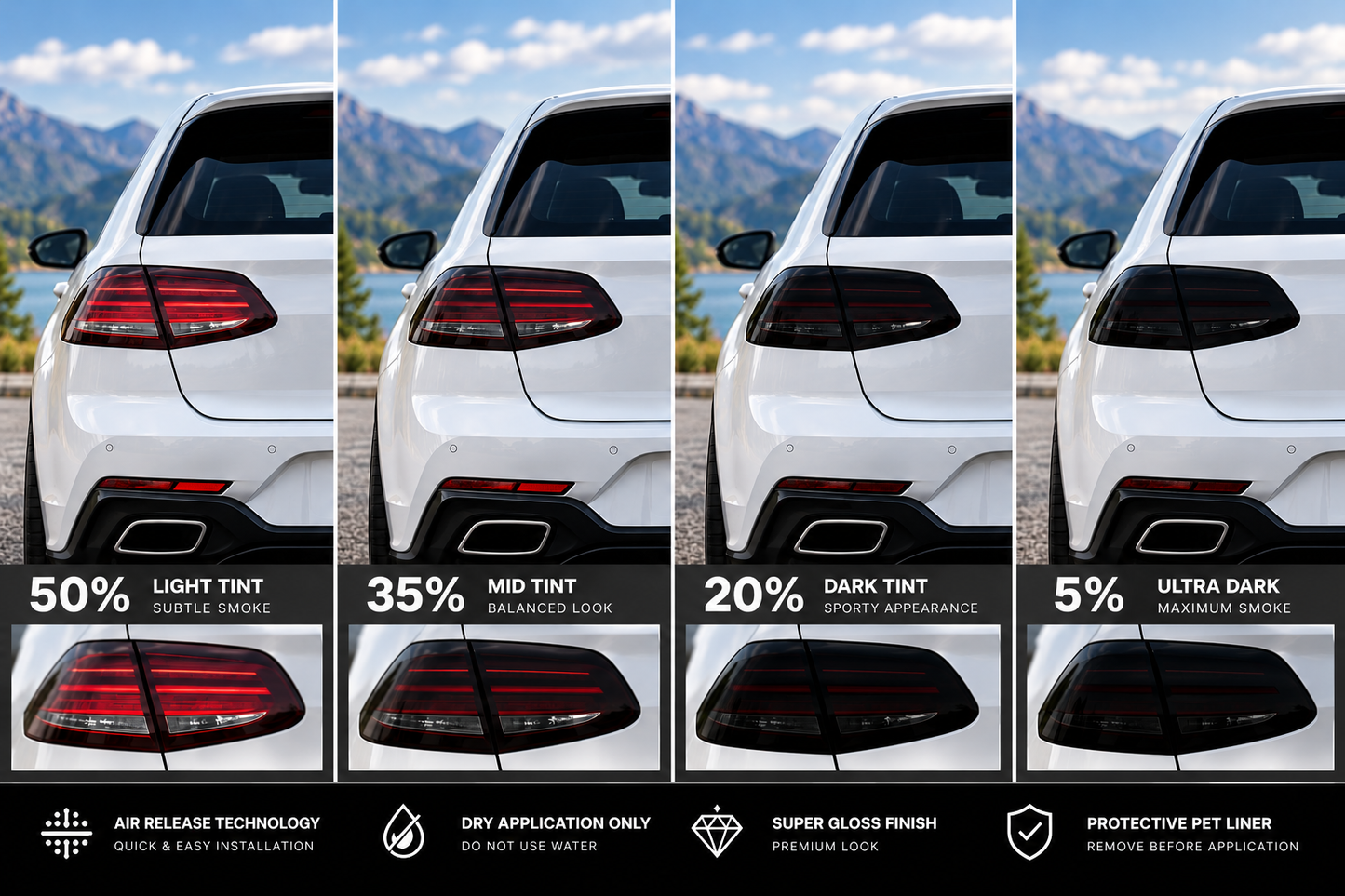 APA Quick & Dry Rear Light Tint Film – Gloss Air Release Quality Tint