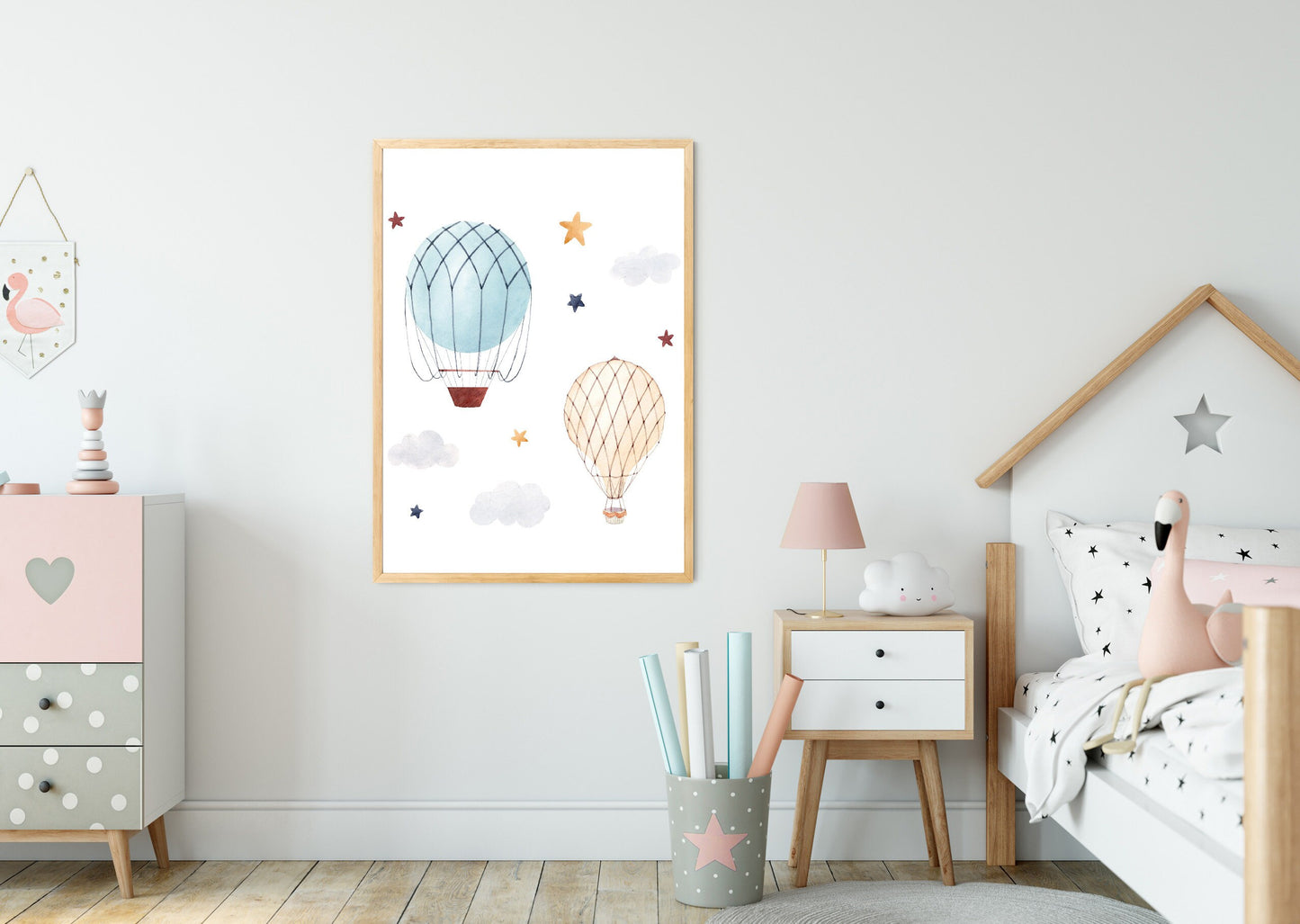 Hot air balloons print poster print home wall nursery art decor modern designed for kids