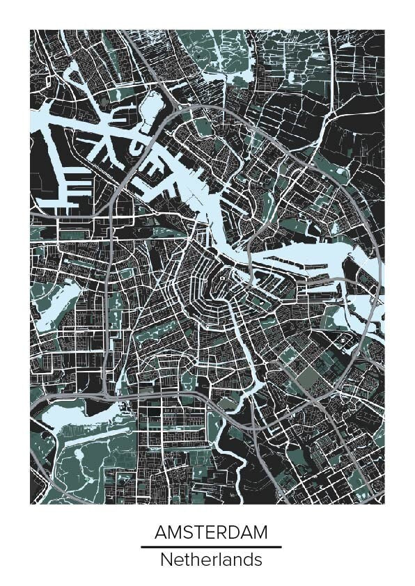 Amsterdam Modern Map, Home decor, Wall art, Office, School, Gift Ideas