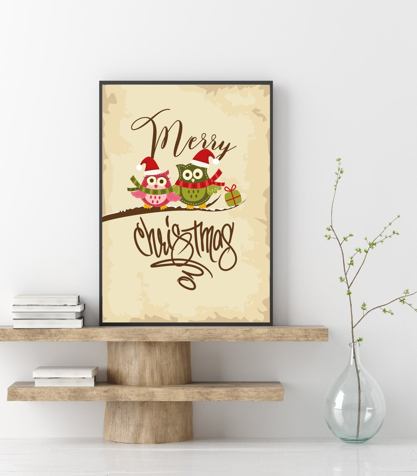 Christmas Owls , Prints, Festive, Christmas décor, Wall art, Poster, Gift, Home Decor, Dorm accessories