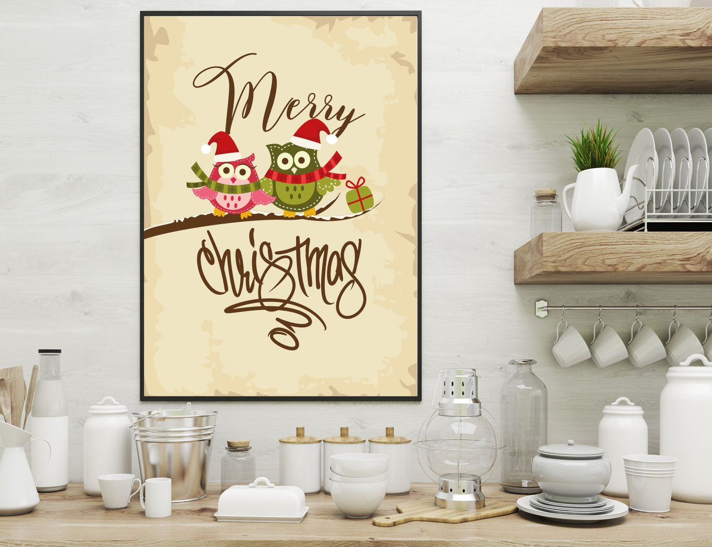 Christmas Owls , Prints, Festive, Christmas décor, Wall art, Poster, Gift, Home Decor, Dorm accessories
