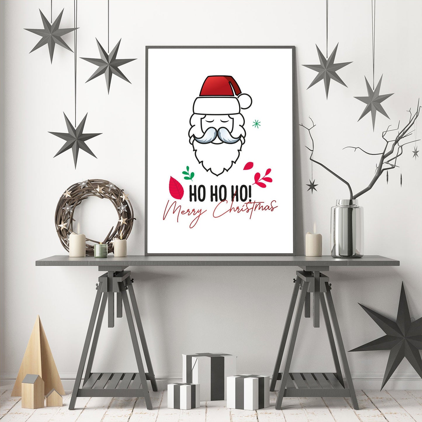 Ho Ho Ho, Christmas, Santa, Festive, Christmas décor, Wall art, Poster, Prints, Gift, Home Decor, Dorm accessories