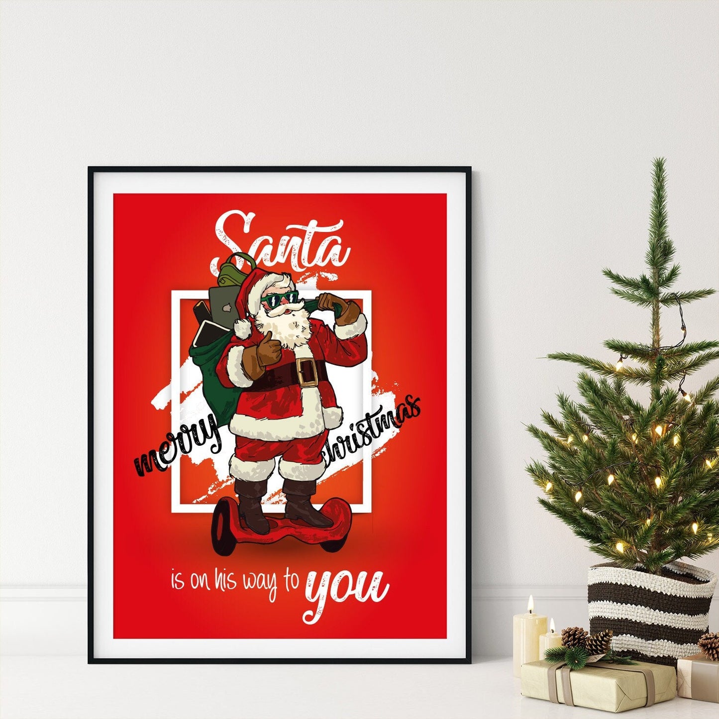 Cool Santa, Christmas, Santa, Festive, Christmas décor, Wall art, Poster, Prints, Gift, Home Decor, Dorm accessories