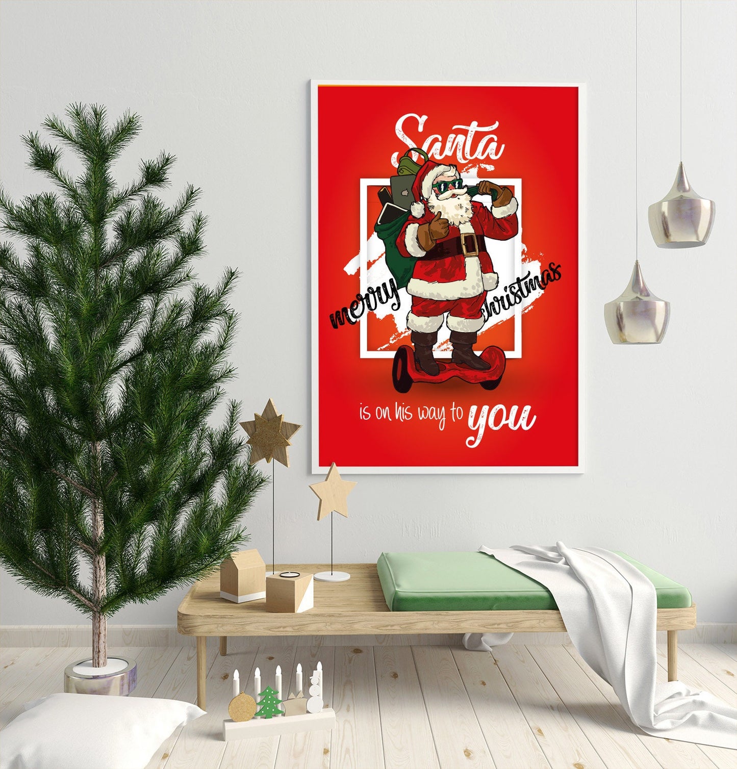 Cool Santa, Christmas, Santa, Festive, Christmas décor, Wall art, Poster, Prints, Gift, Home Decor, Dorm accessories