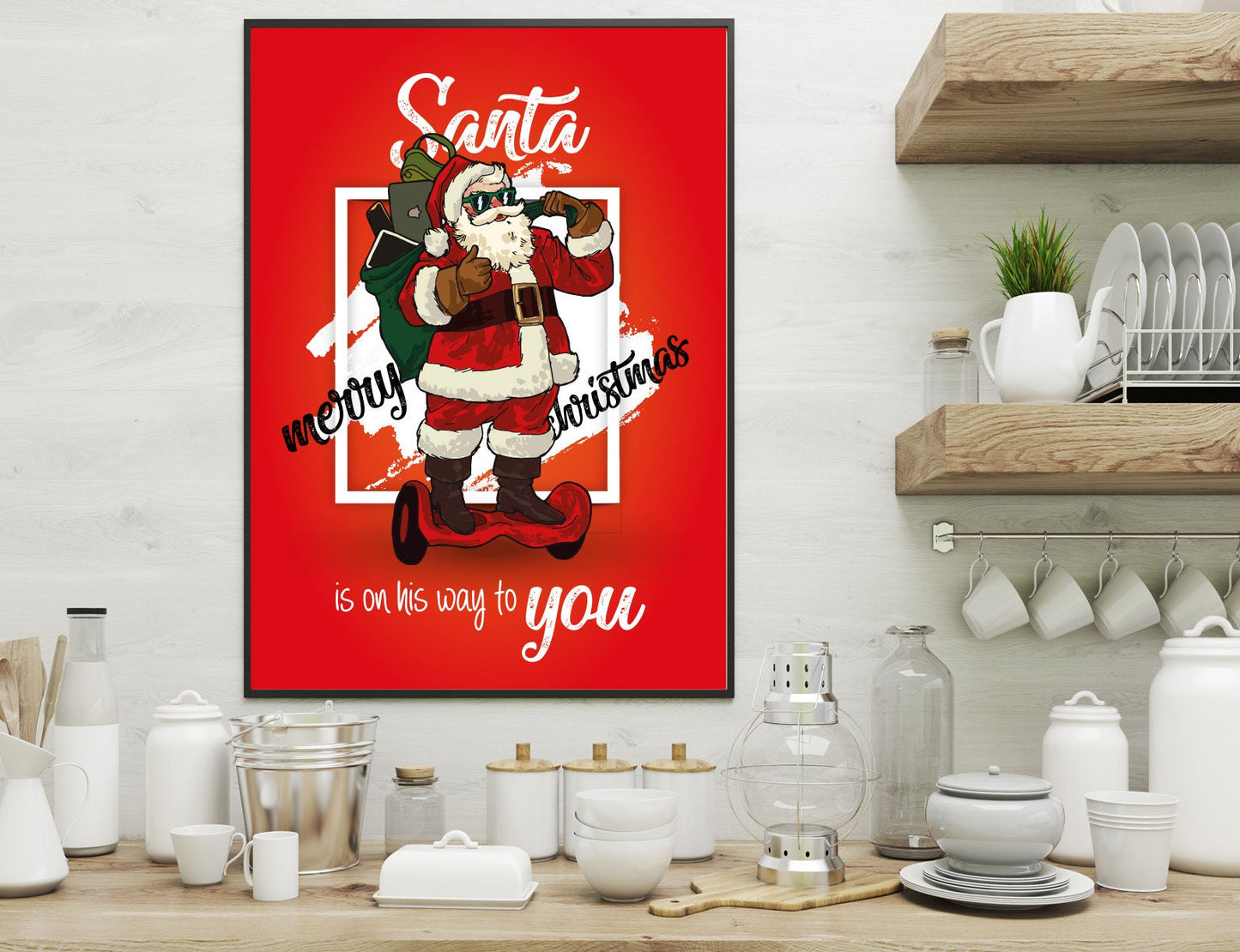 Cool Santa, Christmas, Santa, Festive, Christmas décor, Wall art, Poster, Prints, Gift, Home Decor, Dorm accessories