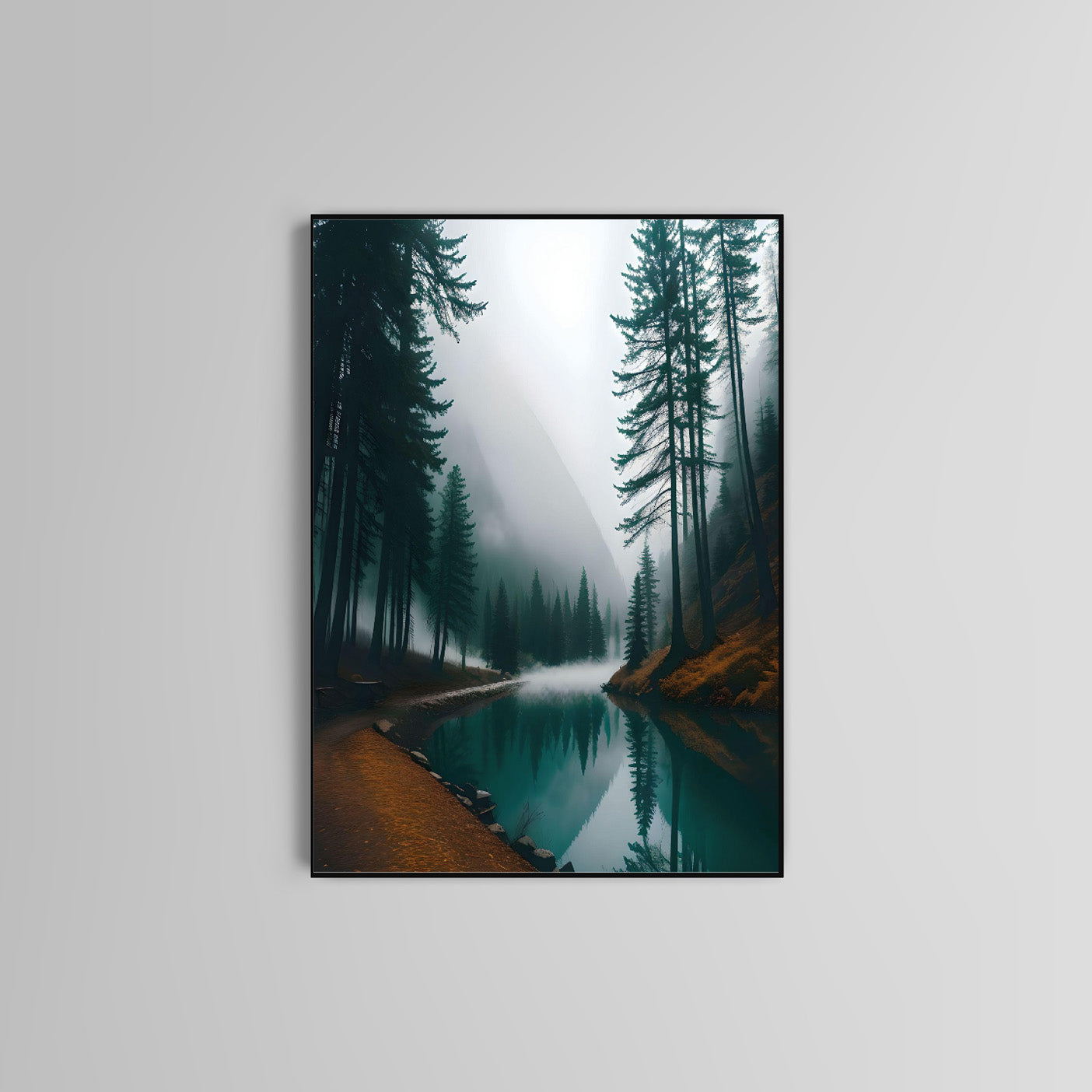 Foggy Forest poster print home wall art decor nature print river print