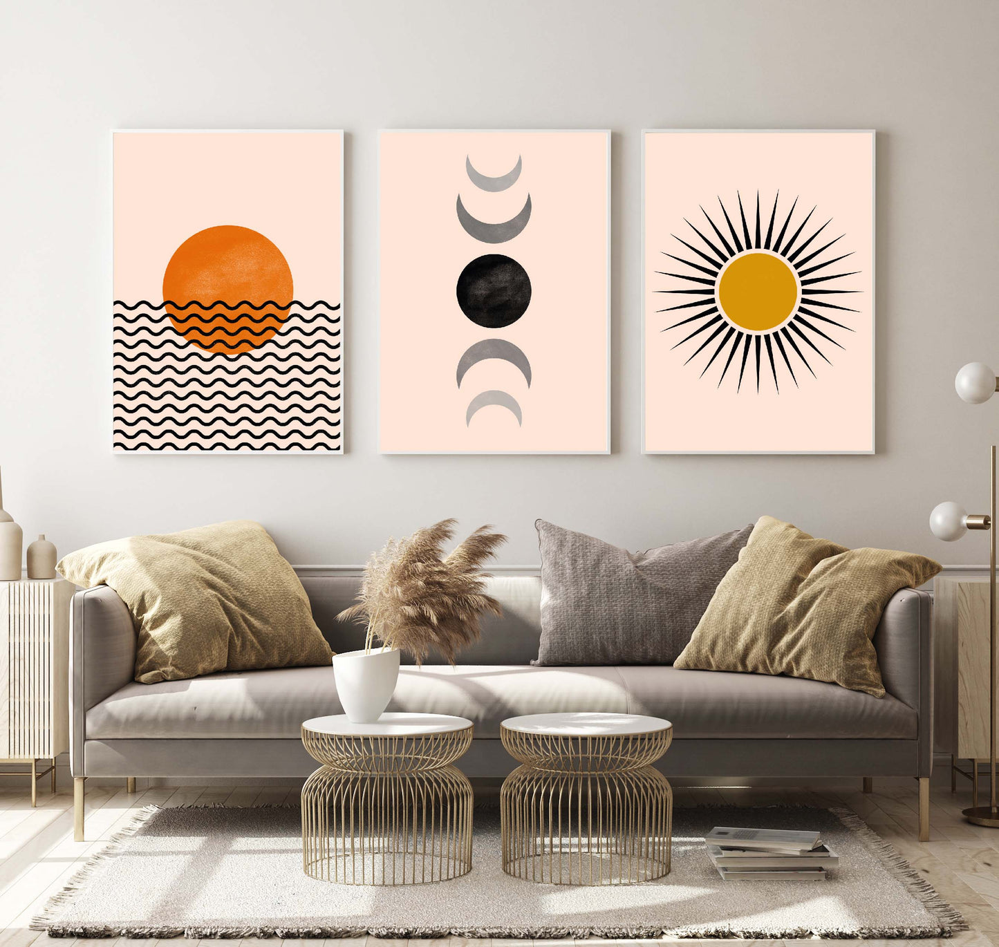Abstract sun poster print home wall art decor set of three posters modern design