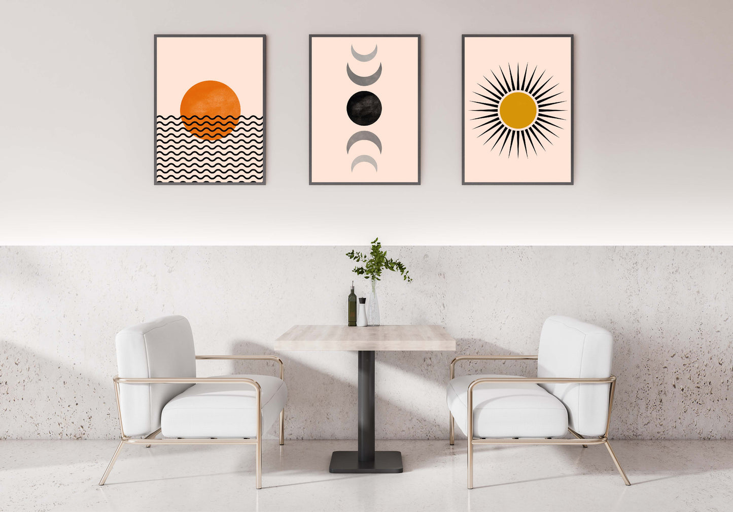 Abstract sun poster print home wall art decor set of three posters modern design