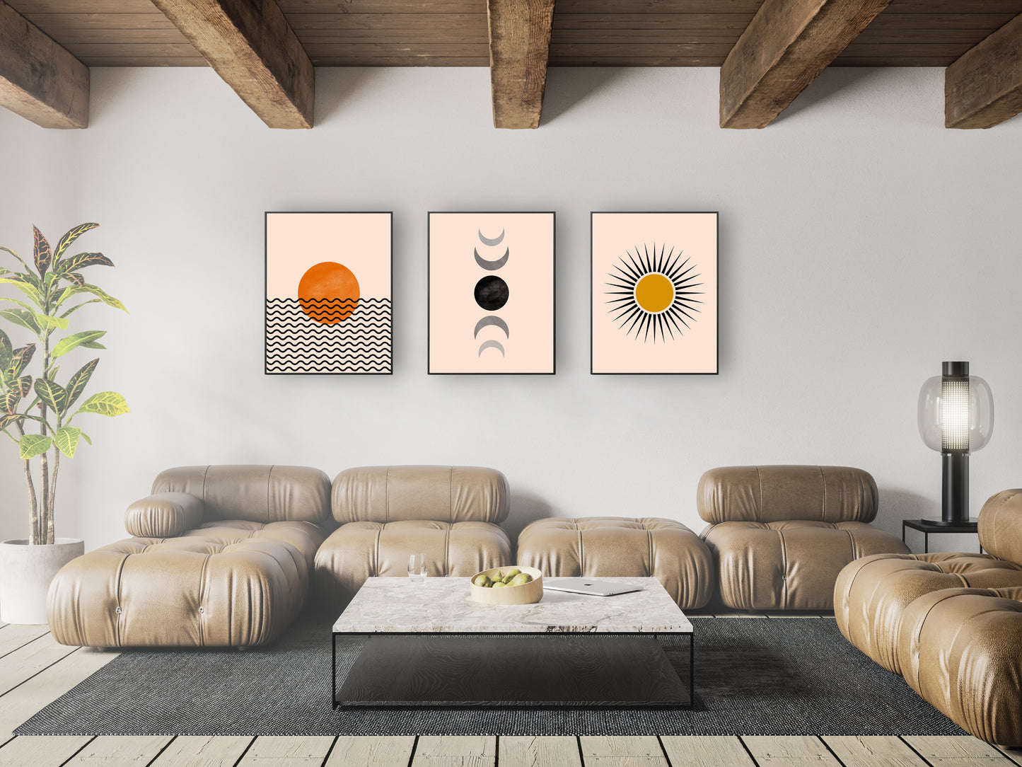 Abstract sun poster print home wall art decor set of three posters modern design