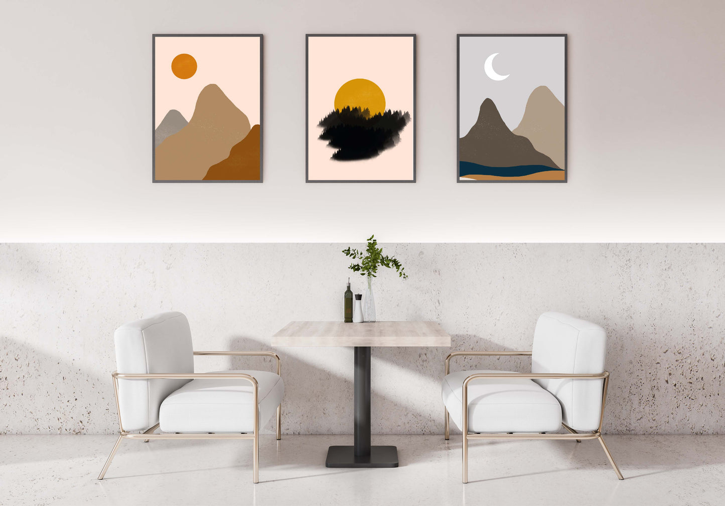Abstract sun poster print home wall art decor set of three posters modern design