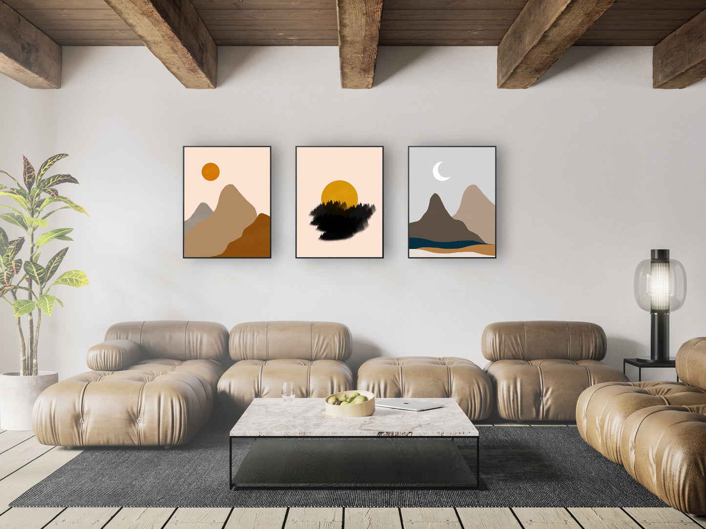 Abstract sun poster print home wall art decor set of three posters modern design