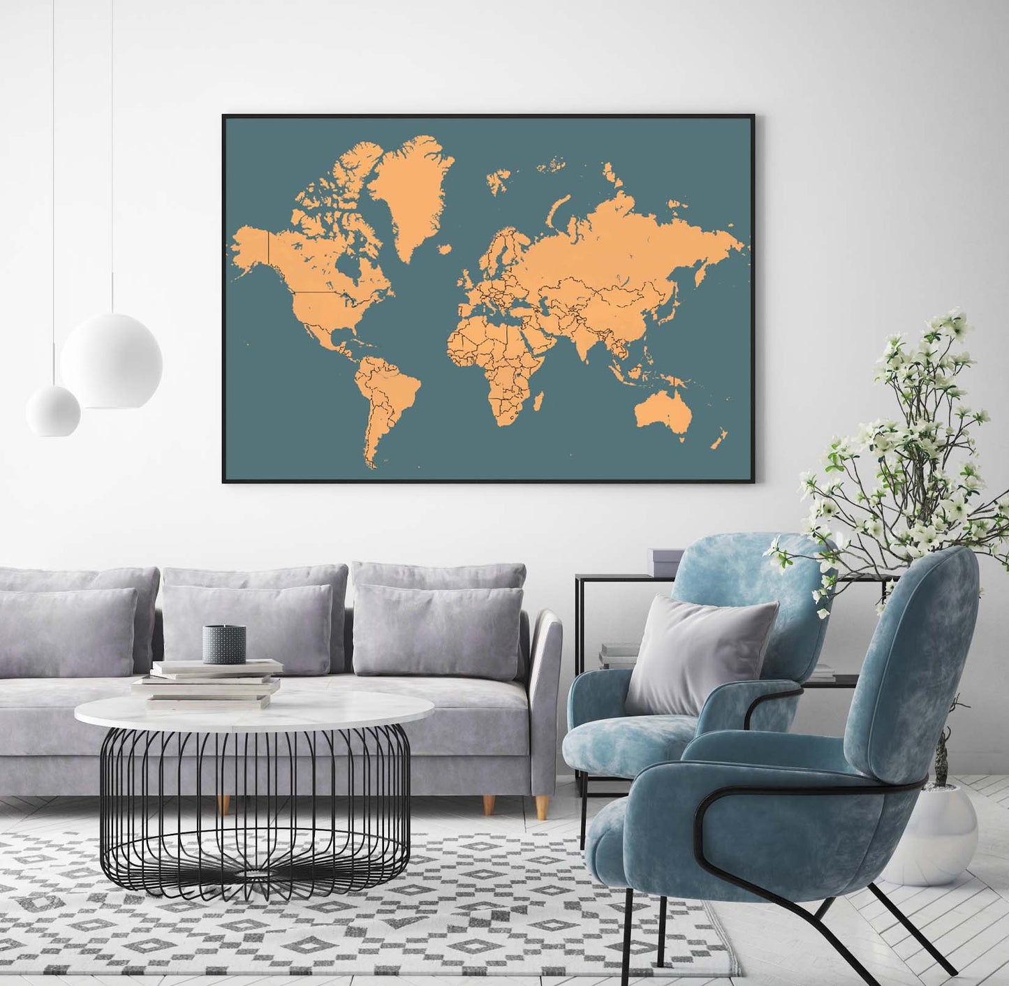 Retro World map poster print home wall art decor modern multiple styles design