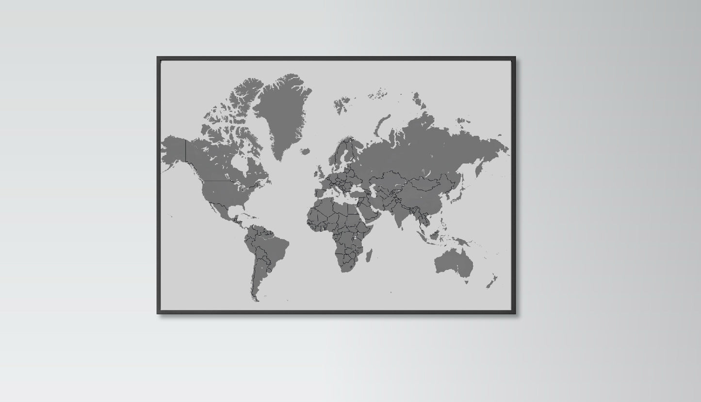 Grey World map poster print home wall art decor modern multiple styles design