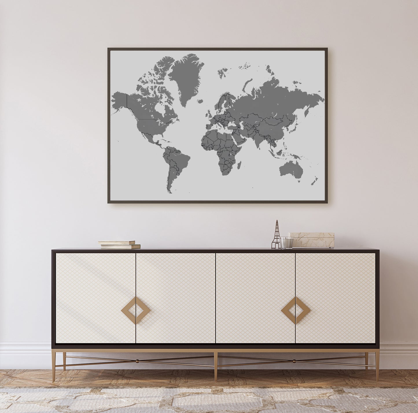 Grey World map poster print home wall art decor modern multiple styles design
