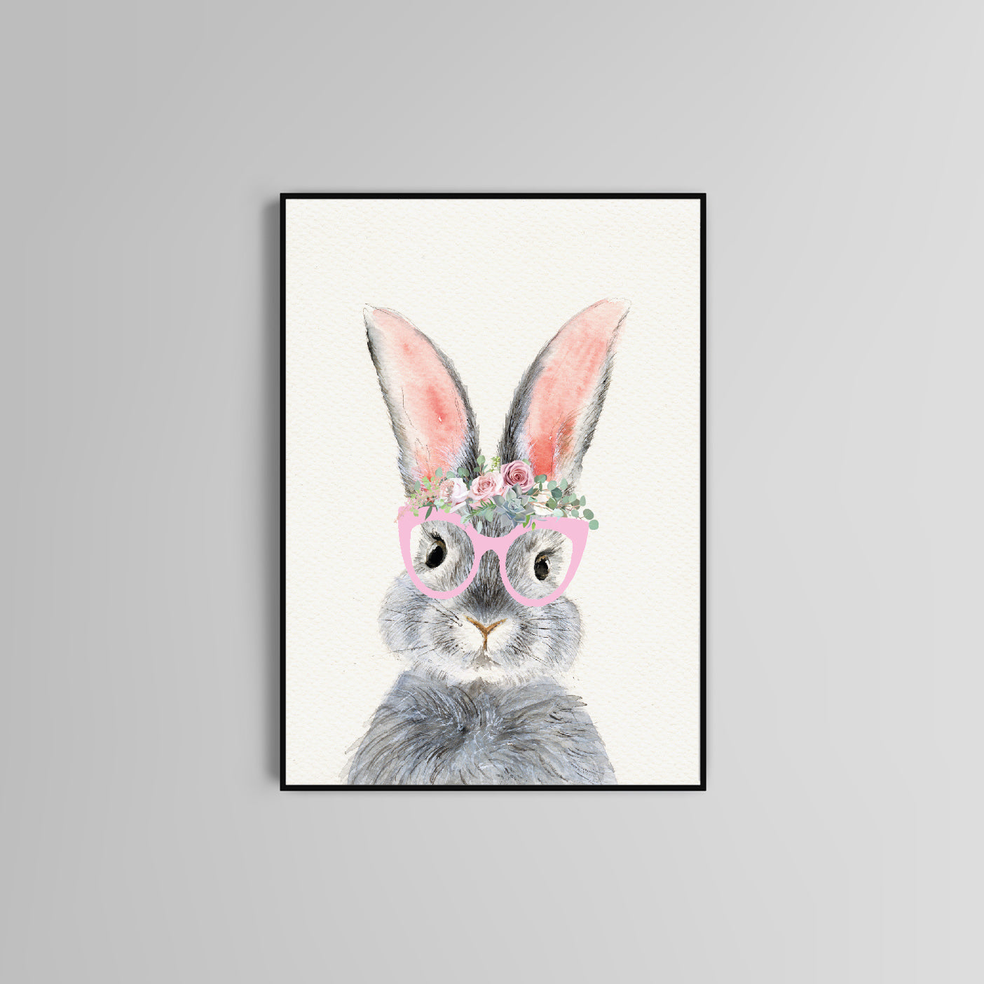 Bunny nursery poster print home wall art decor flowers kids modern design wall decoration pink glasses