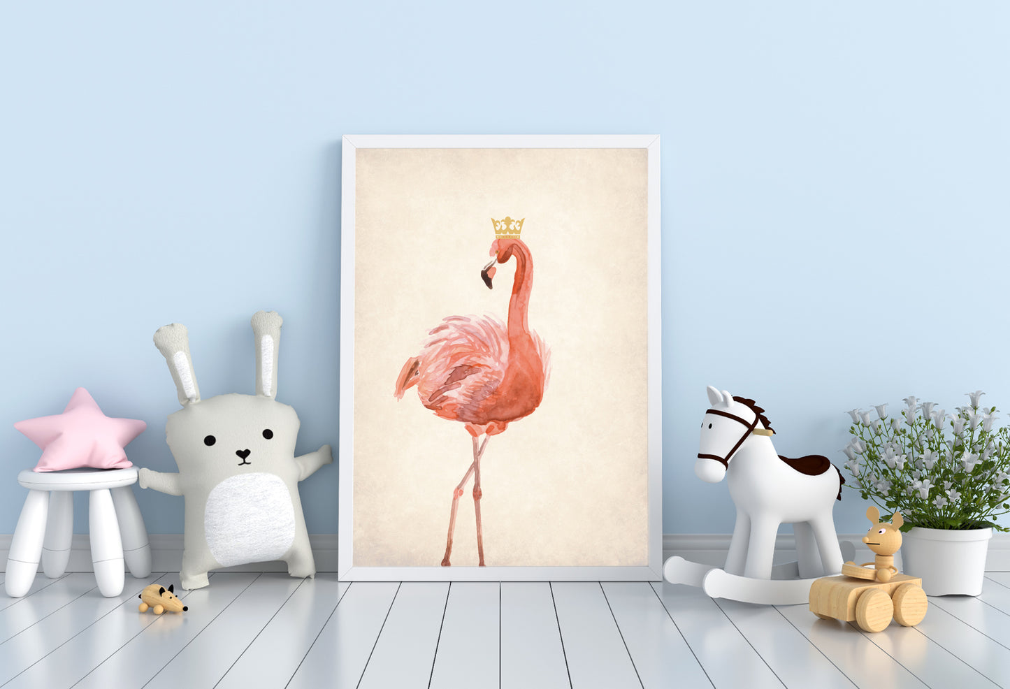 Pink Flamingo poster print home wall art decor elegant design kids nursery room crown prince