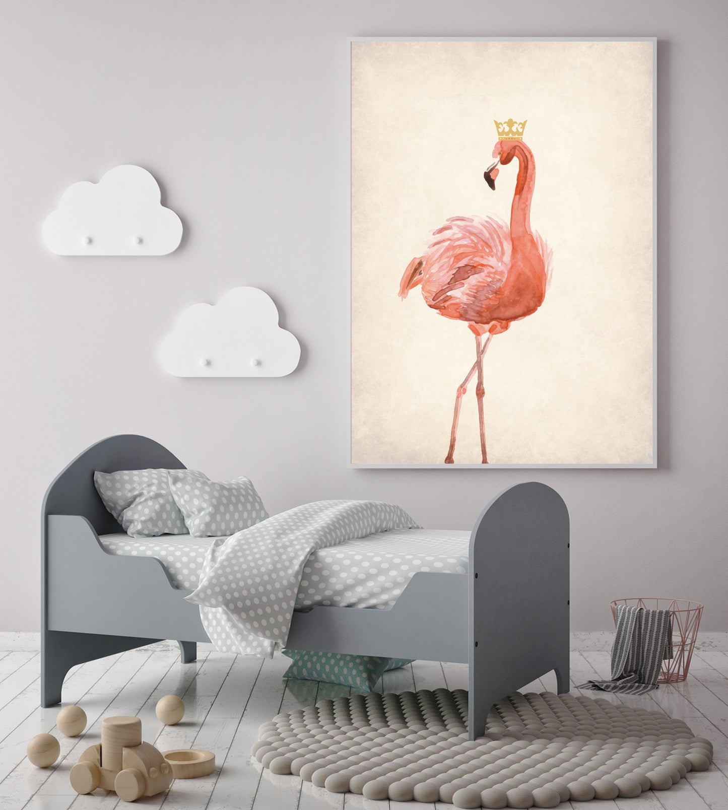 Pink Flamingo poster print home wall art decor elegant design kids nursery room crown prince