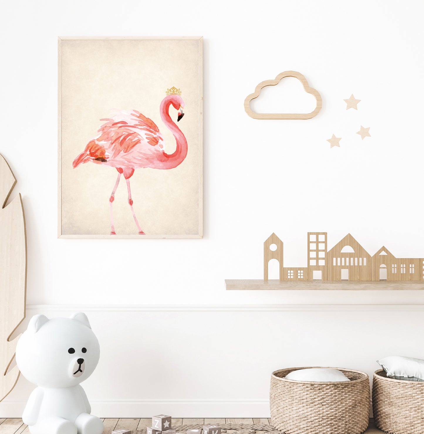 Pink Flamingo poster print home wall art decor elegant design kids nursery room crown prince