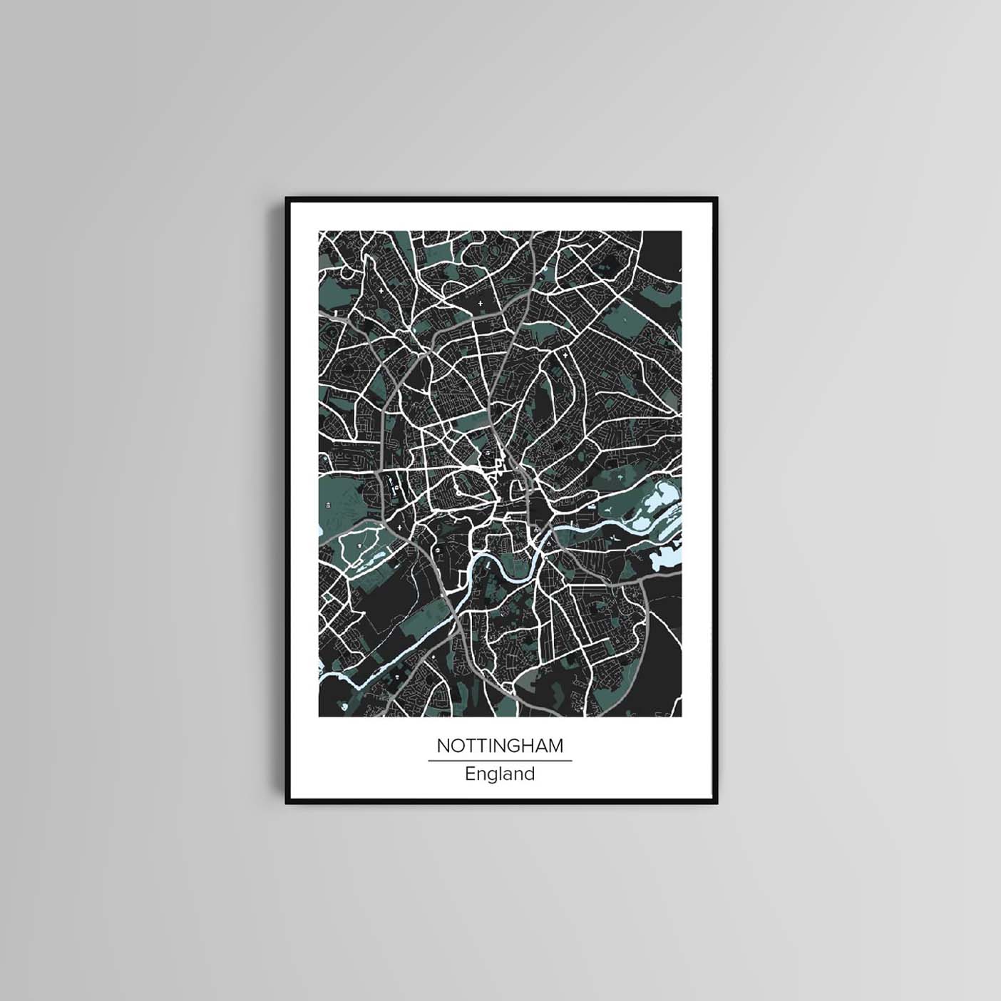 Nottingham Map Print Poster Home accessories Gift Ideas Wall Art Office Decor School Kids Decor