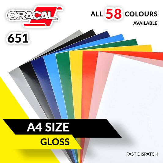 Gloss A4 Vinyl Sheets Self Adhesive Oracal 651  All Colours Available