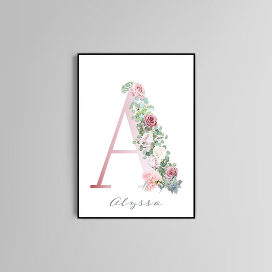 Alphabet letters poster print home wall art decor typography modern flower design