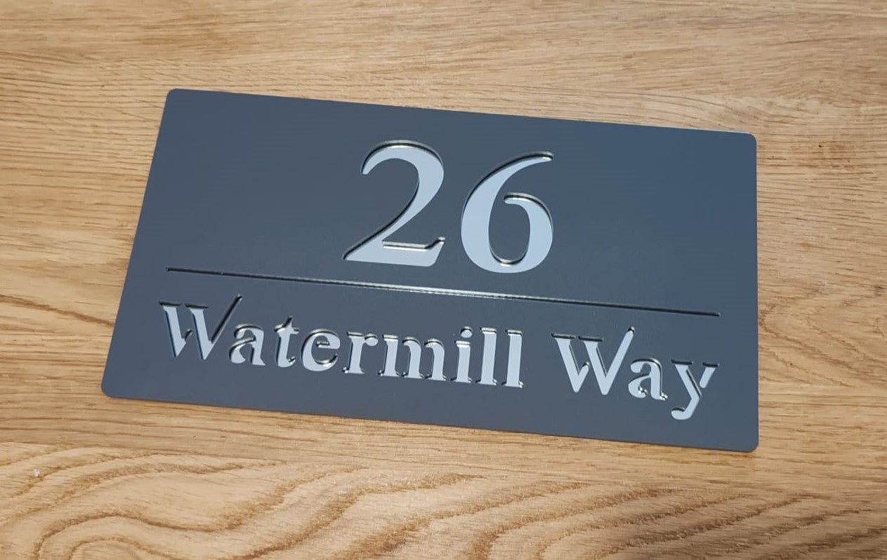 House Wall Plaque UK Modern House Number Signs Acrylic Outdoor Home Décor White Grey & Black 300mm x 160mm