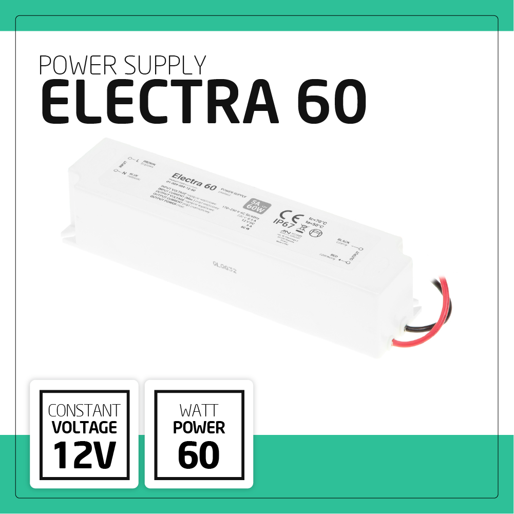 Bergmen Electra LED Driver 12v 60W for signage, cctv, led modules