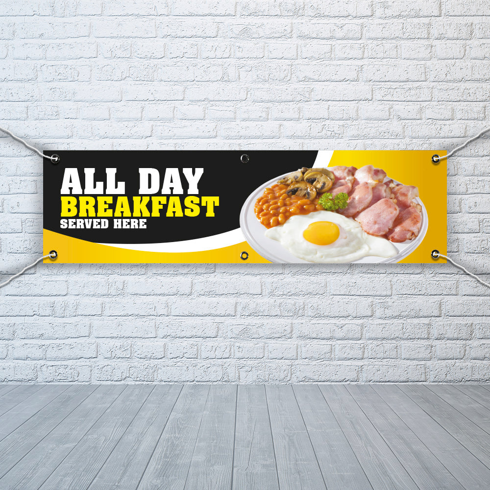 PVC Banner All Day Breakfast 1ft x 4ft Fast Food Print Outdoor Waterproof High Quality