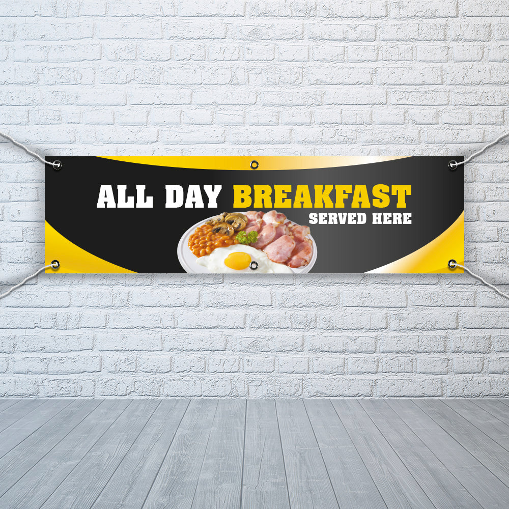 PVC Banner All Day Breakfast 1ft x 4ft Fast Food Print Outdoor Waterproof High Quality