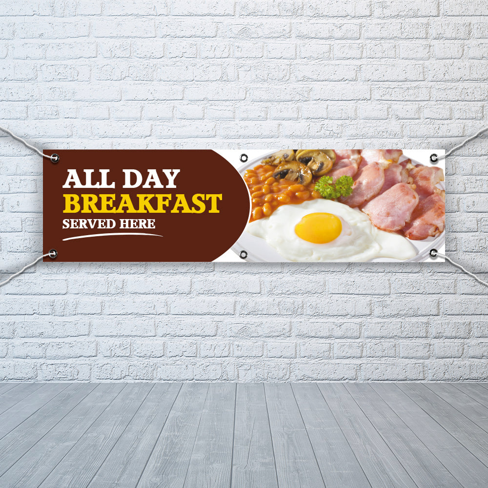 PVC Banner All Day Breakfast 1ft x 4ft Fast Food Print Outdoor Waterproof High Quality