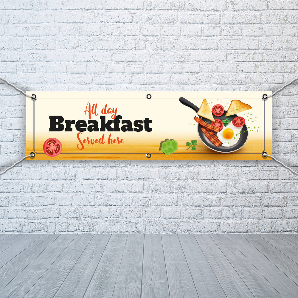 PVC Banner All Day Breakfast 1ft x 4ft Fast Food Print Outdoor Waterproof High Quality