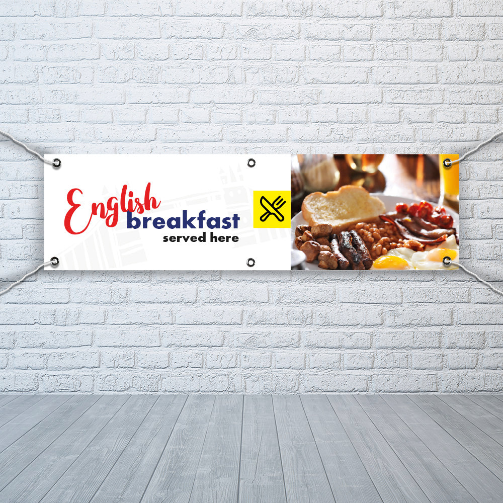 PVC Banner All Day Breakfast 1ft x 4ft Fast Food Print Outdoor Waterproof High Quality