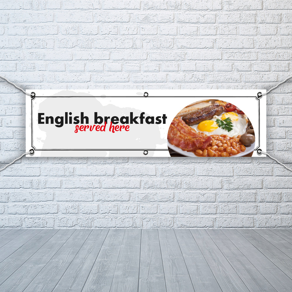 PVC Banner All Day Breakfast 1ft x 4ft Fast Food Print Outdoor Waterproof High Quality