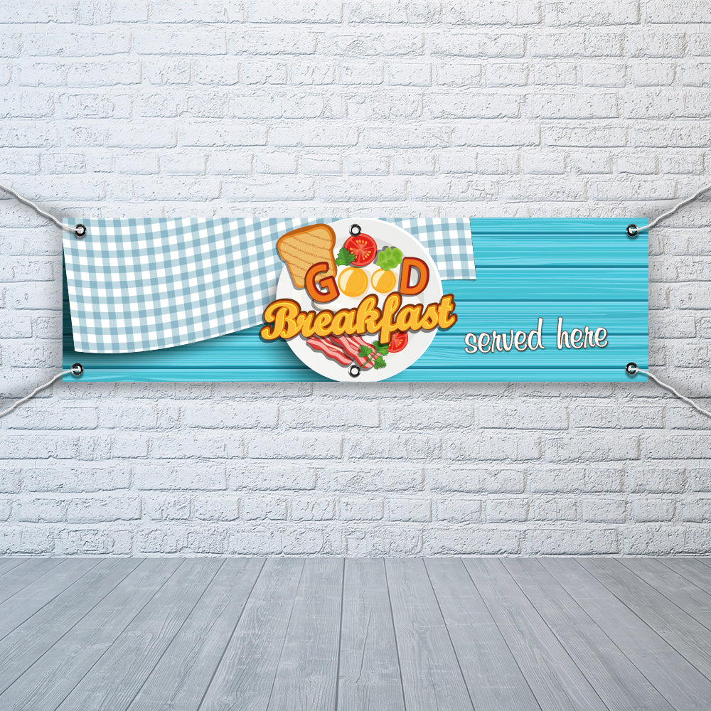 PVC Banner All Day Breakfast 1ft x 4ft Fast Food Print Outdoor Waterproof High Quality