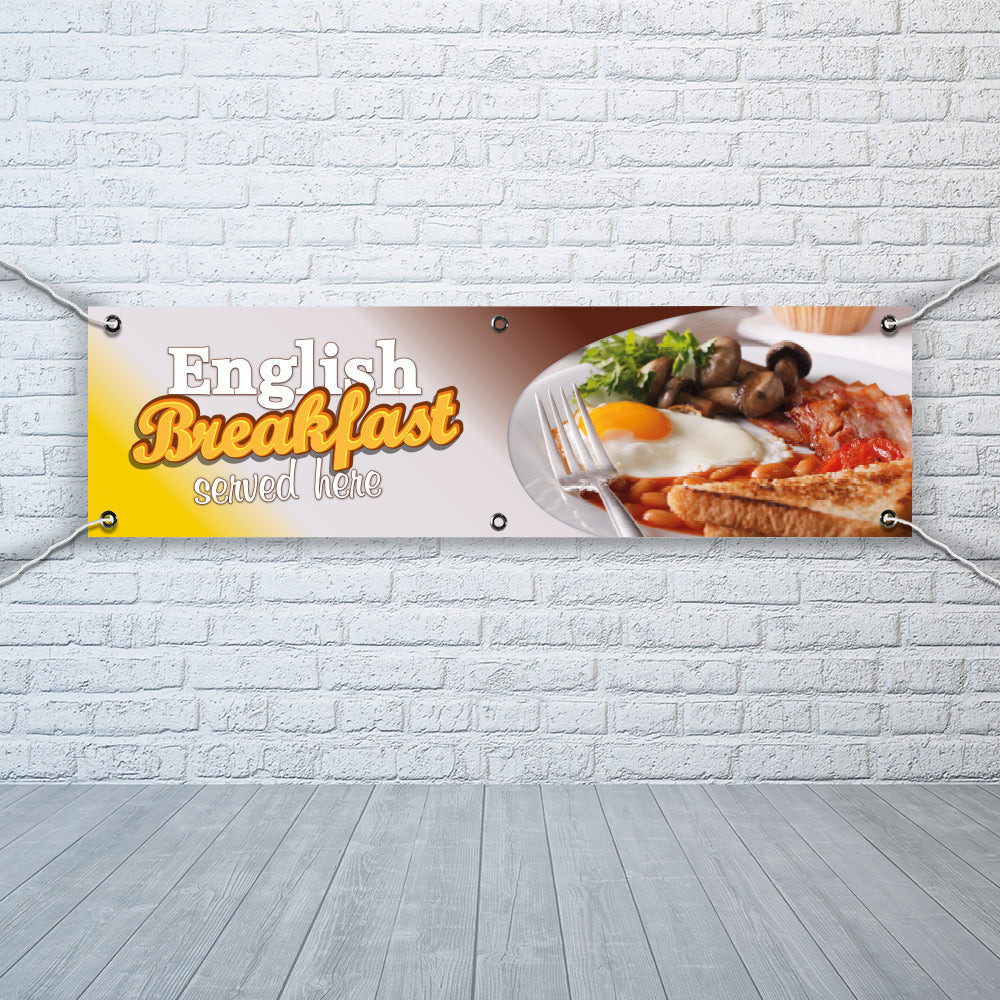 PVC Banner All Day Breakfast 1ft x 4ft Fast Food Print Outdoor Waterproof High Quality