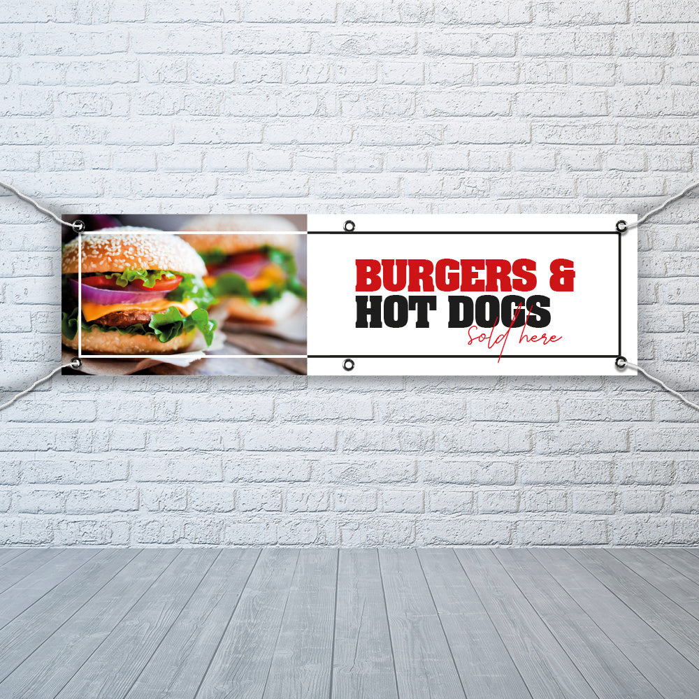 PVC Banner hot dogs burgers 1ft x 4ft Fast Food Print Outdoor Waterproof High Quality