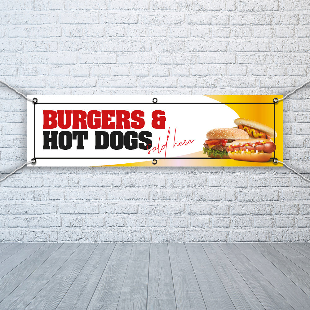 PVC Banner hot dogs burgers 1ft x 4ft Fast Food Print Outdoor Waterproof High Quality