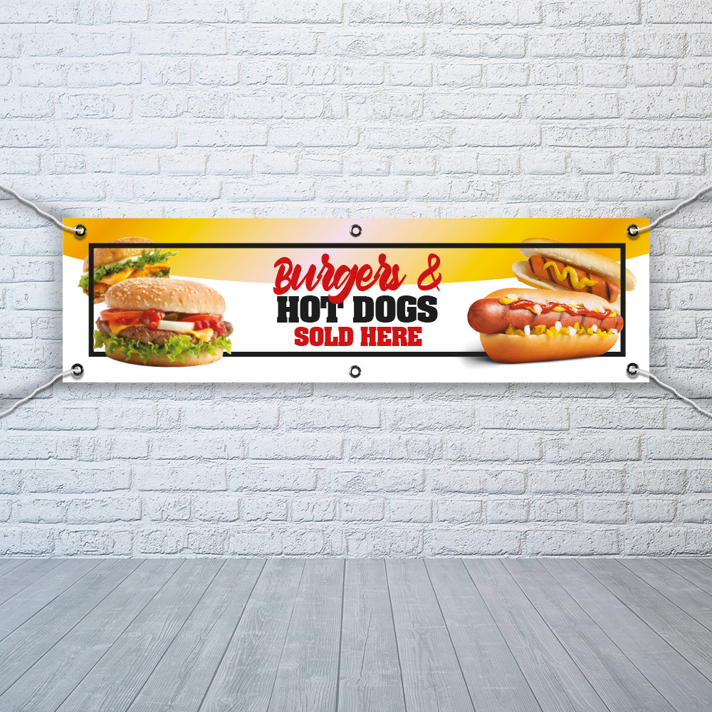 PVC Banner hot dogs burgers 1ft x 4ft Fast Food Print Outdoor Waterproof High Quality