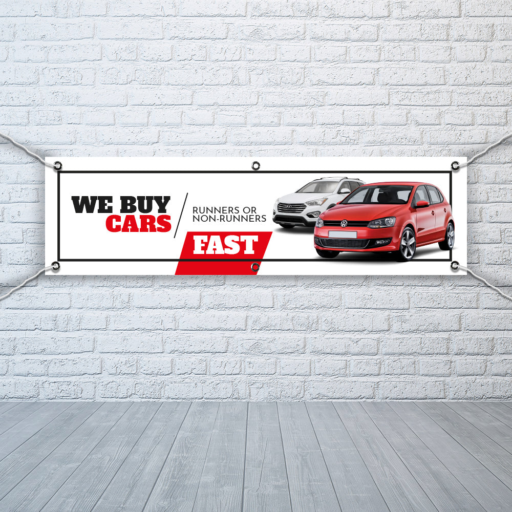 PVC Banner we buy cars 1ft x 4ft Print Outdoor Waterproof High Quality