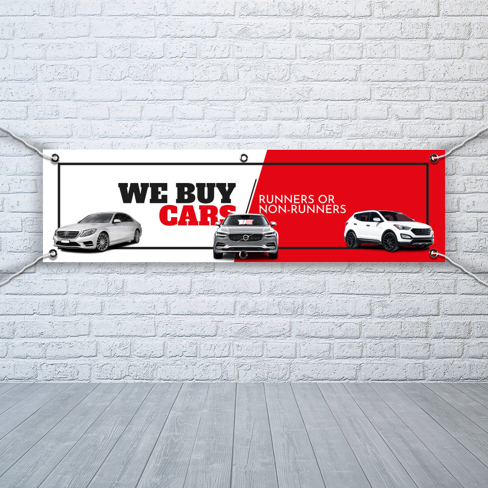 PVC Banner we buy cars 1ft x 4ft Print Outdoor Waterproof High Quality