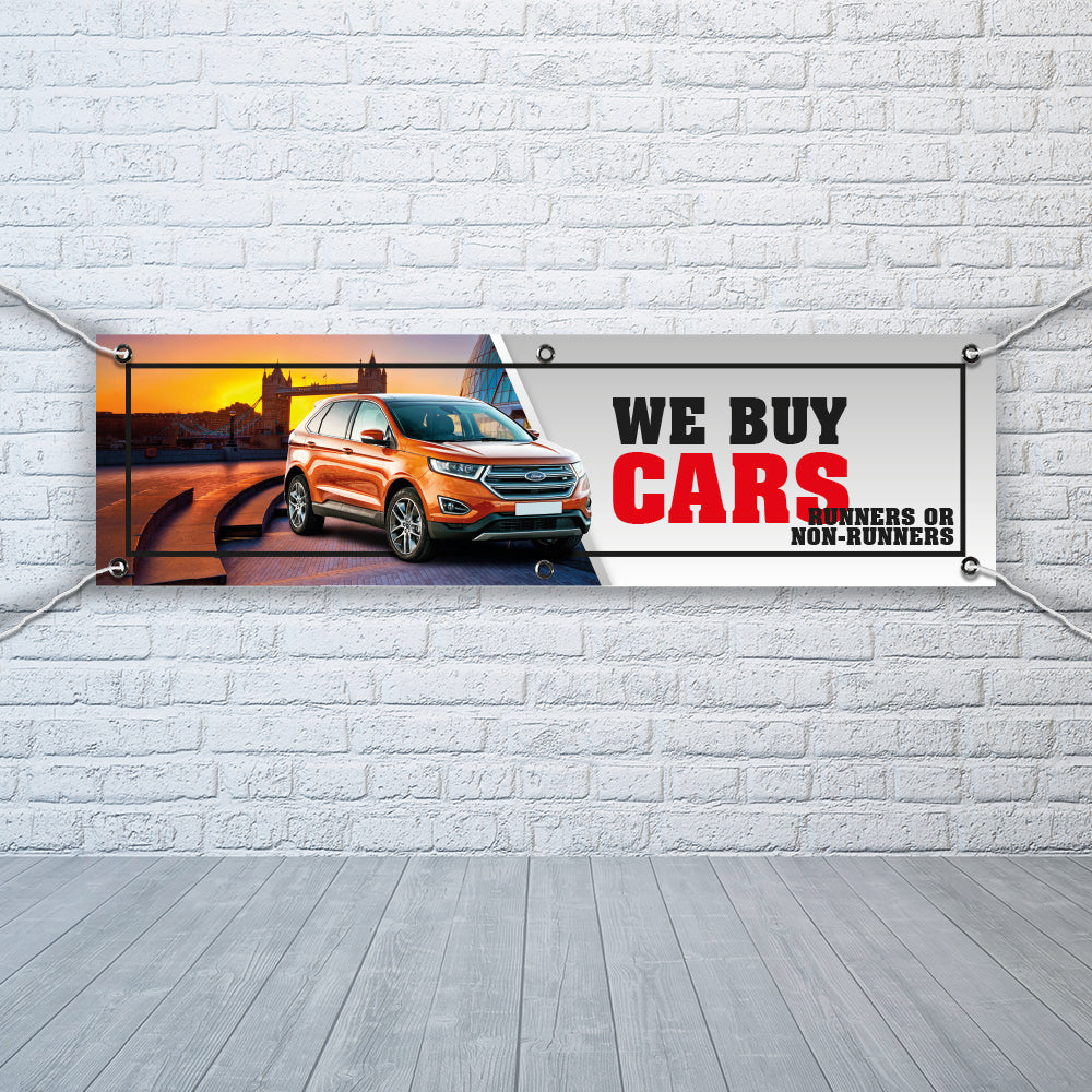 PVC Banner we buy cars 1ft x 4ft Print Outdoor Waterproof High Quality