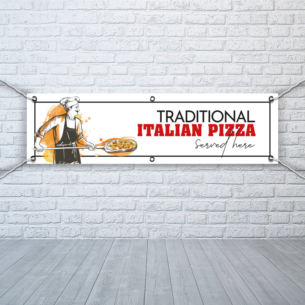 PVC Banner italian pizza 1ft x 4ft Print Outdoor Waterproof High Quality