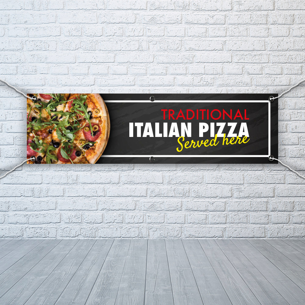 PVC Banner italian pizza 1ft x 4ft Print Outdoor Waterproof High Quality