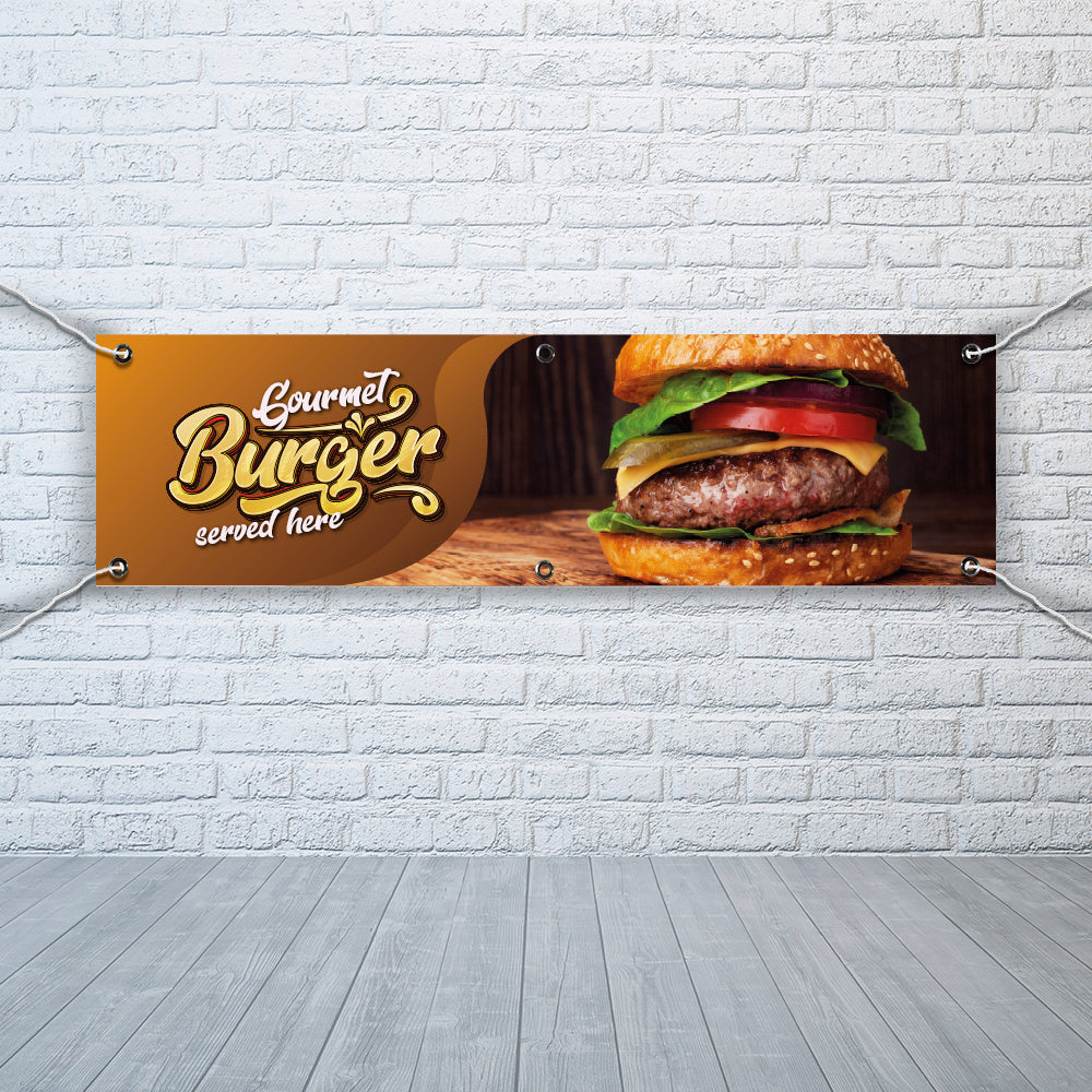 PVC Banner gourmet burgers 1ft x 4ft Print Outdoor Waterproof High Quality