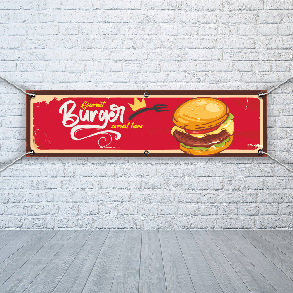 PVC Banner gourmet burgers 1ft x 4ft Print Outdoor Waterproof High Quality