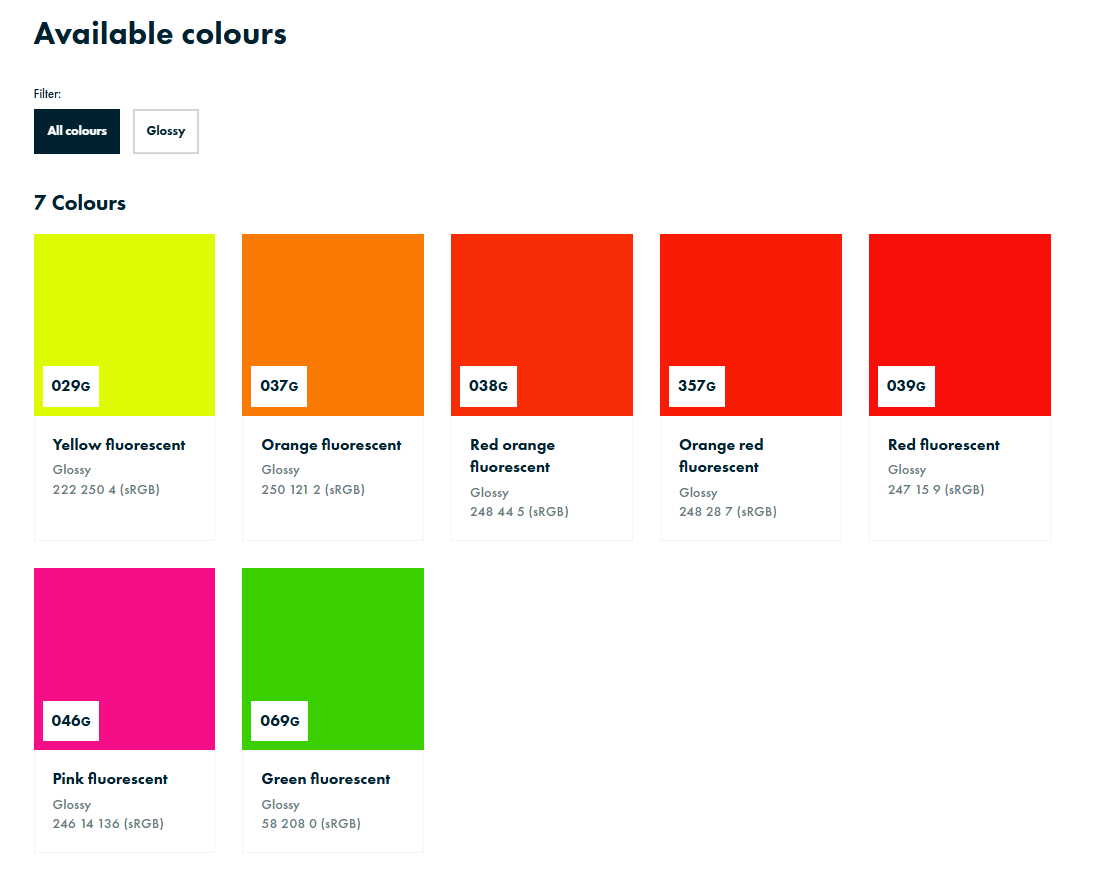Oracal 6510 Cast Fluorescent Vinyl A4 or 630mm rolls sold