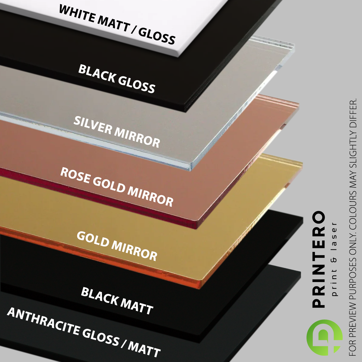 Acrylic Self-Adhesive Acrylic Letters - Gold Mirror, Silver Mirror, Rose Mirror, Black, White & Anhracite