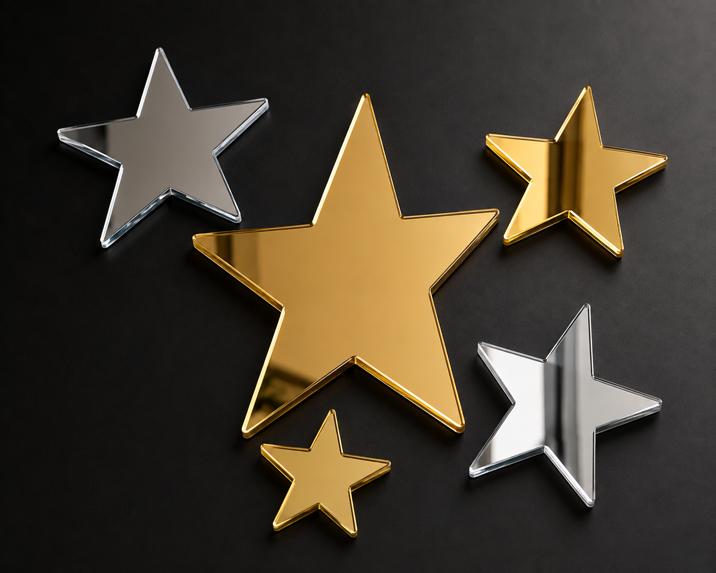 Mirror Acrylic Wall Decor Stars Gold, Silver, Rose Gold Perspex Wall Art White Anthracite Black